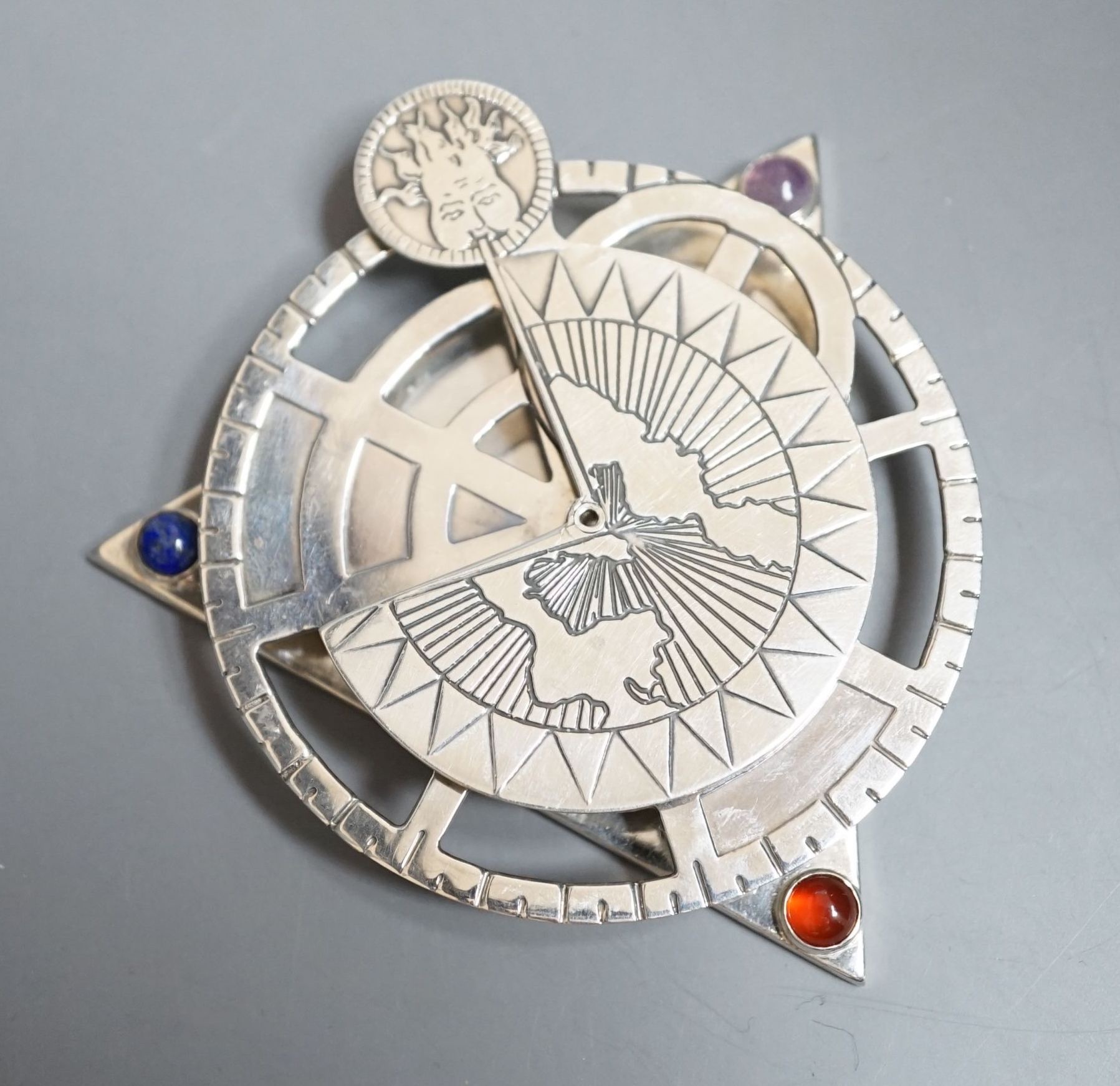 A modern 925, carnelian and lapis lazuli set Astrolabe, 88mm.